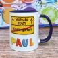 Preview: Tasse Einschulung - Schild gelb + Wunschname + Datum