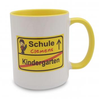 Tasse - Schild gelb Name drin Jungs