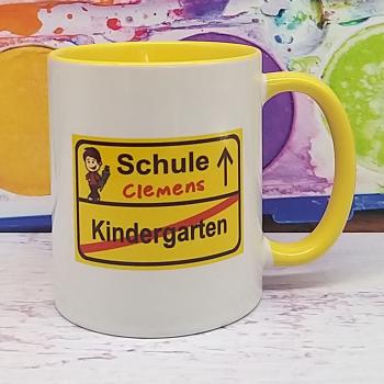 Tasse - Schild gelb Name drin Jungs