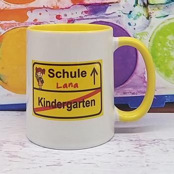 Tasse - Schild gelb Name drin Mädchen