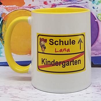 Tasse - Schild gelb Name drin Mädchen