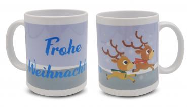 Tasse - Frohe Weihnachten Kinderrentiere komplett blau