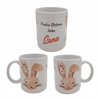 Tasse - Frohe Ostern Wunschname + Hasenkopf