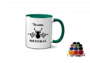 Tasse Jagd - Hirsch mit Herzschlag - personalisiert Wunschname Geschenk Jäger