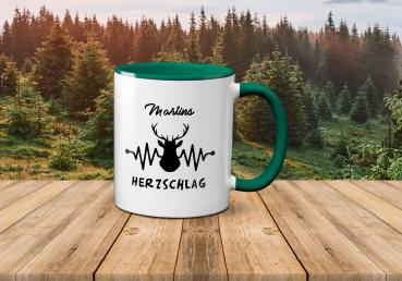 Tasse Jagd - Hirsch mit Herzschlag - personalisiert Wunschname Geschenk Jäger