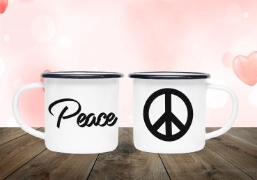 Emailletasse Frieden - Peace + Zeichen