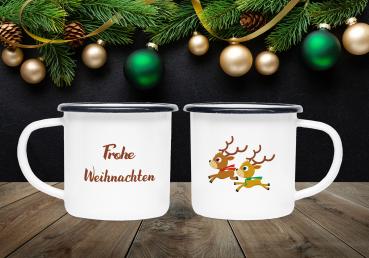 Frohe Weihnachten Rehkitz - Emaillebecher weiß - 2 Größen