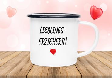 Emailletasse Lieblings... - Lieblingserzieherin - Emaillebecher weiß - 2 Größen