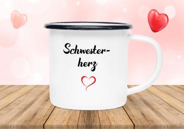 Emailletasse Lieblings... - Schwesterherz - Emaillebecher weiß - 2 Größen