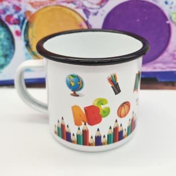 Tasse Schulanfang Buntstifte - Emaillebecher weiß - 2 Größen