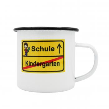 Tasse Schulanfang - Schild Schule/Kindergarten Junge - Emaillebecher weiß - 2 Größen