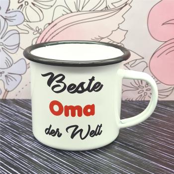 Emaillebecher - Beste Oma der Welt - weiß - 2 Größen