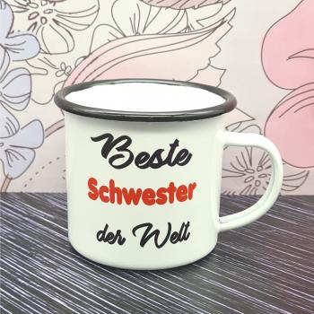 Emaillebecher - Beste Schwester der Welt - weiß - 2 Größen