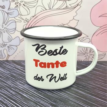 Emaillebecher - Beste Tante der Welt - weiß - 2 Größen