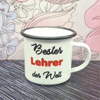 Emaillebecher - Bester Lehrer der Welt - weiß - 2 Größen