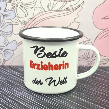 Emaillebecher - Beste Erzieherin der Welt - weiß - 2 Größen