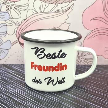 Emaillebecher - Beste Freundin der Welt - weiß - 2 Größen