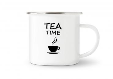 Tasse Tee - TEA TIME (Teetasse) - Emaillebecher weiß - 2 Größen