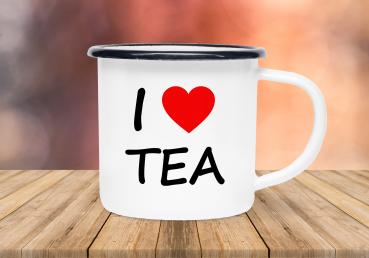 Tasse Tee - I (Herz) TEA - Emaillebecher weiß - 2 Größen