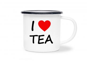 Tasse Tee - I (Herz) TEA - Emaillebecher weiß - 2 Größen