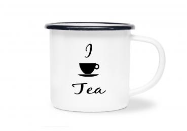 Tasse Tee - I Tea (Teetasse) - Emaillebecher weiß - 2 Größen