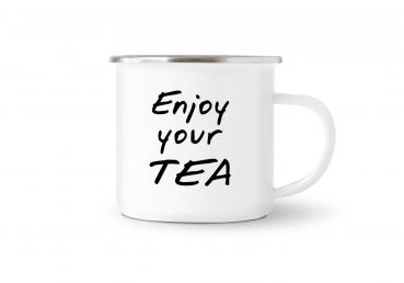 Tasse Tee - Enjoy your TEA - Emaillebecher weiß - 2 Größen