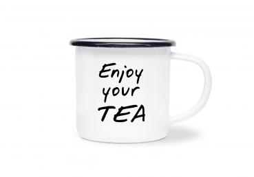 Tasse Tee - Enjoy your TEA - Emaillebecher weiß - 2 Größen