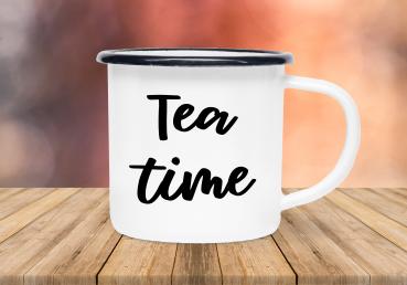 Tasse Tee - Tea time - Emaillebecher weiß - 2 Größen