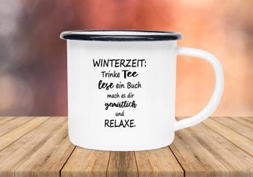 Tasse Tee - Winterzeit - Emaillebecher weiß - 2 Größen