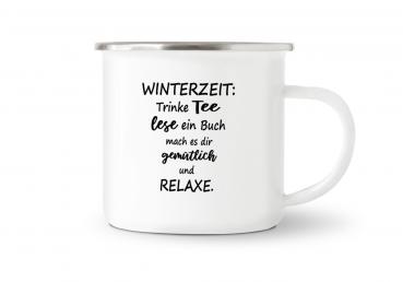 Tasse Tee - Winterzeit - Emaillebecher weiß - 2 Größen