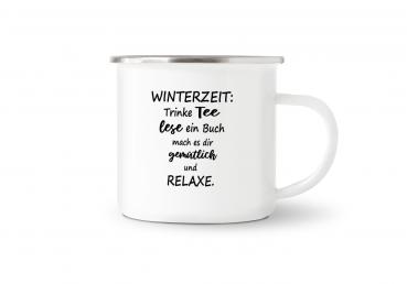 Tasse Tee - Winterzeit - Emaillebecher weiß - 2 Größen