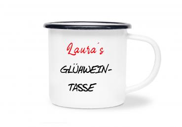 Tasse Glühwein - Glühweintasse - Wunschname - Emaillebecher weiß - 2 Größen