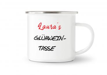 Tasse Glühwein - Glühweintasse - Wunschname - Emaillebecher weiß - 2 Größen