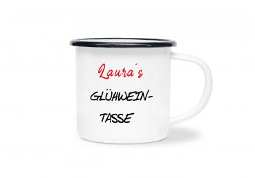 Tasse Glühwein - Glühweintasse - Wunschname - Emaillebecher weiß - 2 Größen