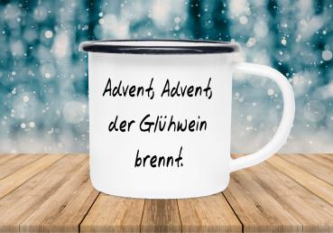 Tasse Glühwein - Advent, Advent, ... - Emaillebecher weiß - 2 Größen