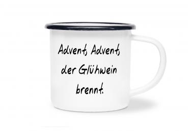 Tasse Glühwein - Advent, Advent, ... - Emaillebecher weiß - 2 Größen