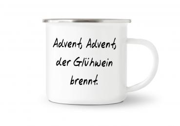 Tasse Glühwein - Advent, Advent, ... - Emaillebecher weiß - 2 Größen