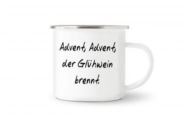 Tasse Glühwein - Advent, Advent, ... - Emaillebecher weiß - 2 Größen