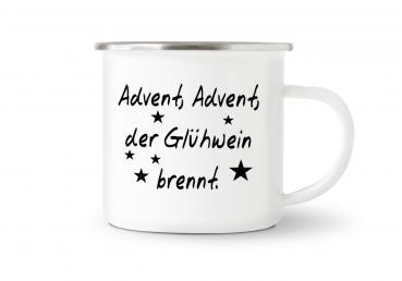 Tasse Glühwein - Advent, Advent, ... (Sterne) - Emaillebecher weiß - 2 Größen