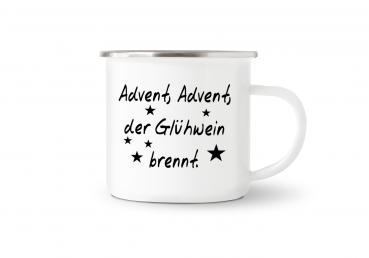 Tasse Glühwein - Advent, Advent, ... (Sterne) - Emaillebecher weiß - 2 Größen