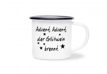 Tasse Glühwein - Advent, Advent, ... (Sterne) - Emaillebecher weiß - 2 Größen