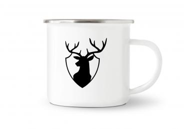 Tasse Jagd - Hirsch Logo - Emaillebecher weiß - 2 Größen