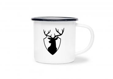 Tasse Jagd - Hirsch Logo - Emaillebecher weiß - 2 Größen