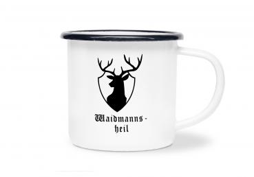 Tasse Hirsch, Waidmannsheil unter Motiv - Emaillebecher weiß - 2 Größen