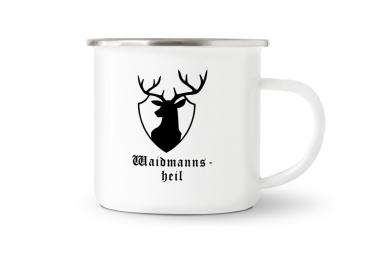 Tasse Hirsch, Waidmannsheil unter Motiv - Emaillebecher weiß - 2 Größen