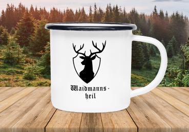 Tasse Hirsch, Waidmannsheil unter Motiv - Emaillebecher weiß - 2 Größen