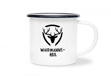 Tasse Hirsch, Waidmannsheil unter Motiv Frontalansicht - Emaillebecher weiß - 2 Größen