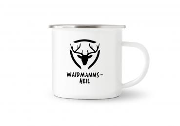 Tasse Hirsch, Waidmannsheil unter Motiv Frontalansicht - Emaillebecher weiß - 2 Größen