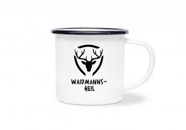 Tasse Hirsch, Waidmannsheil unter Motiv Frontalansicht - Emaillebecher weiß - 2 Größen