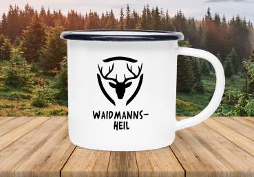 Tasse Hirsch, Waidmannsheil unter Motiv Frontalansicht - Emaillebecher weiß - 2 Größen